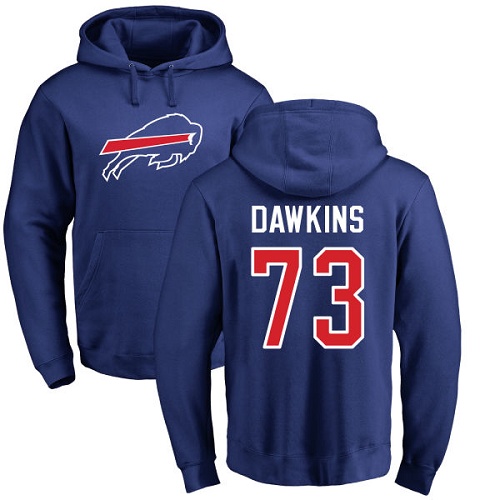 Men NFL Buffalo Bills #73 Dion Dawkins Royal Blue Name and Number Logo Pullover Hoodie Sweatshirt